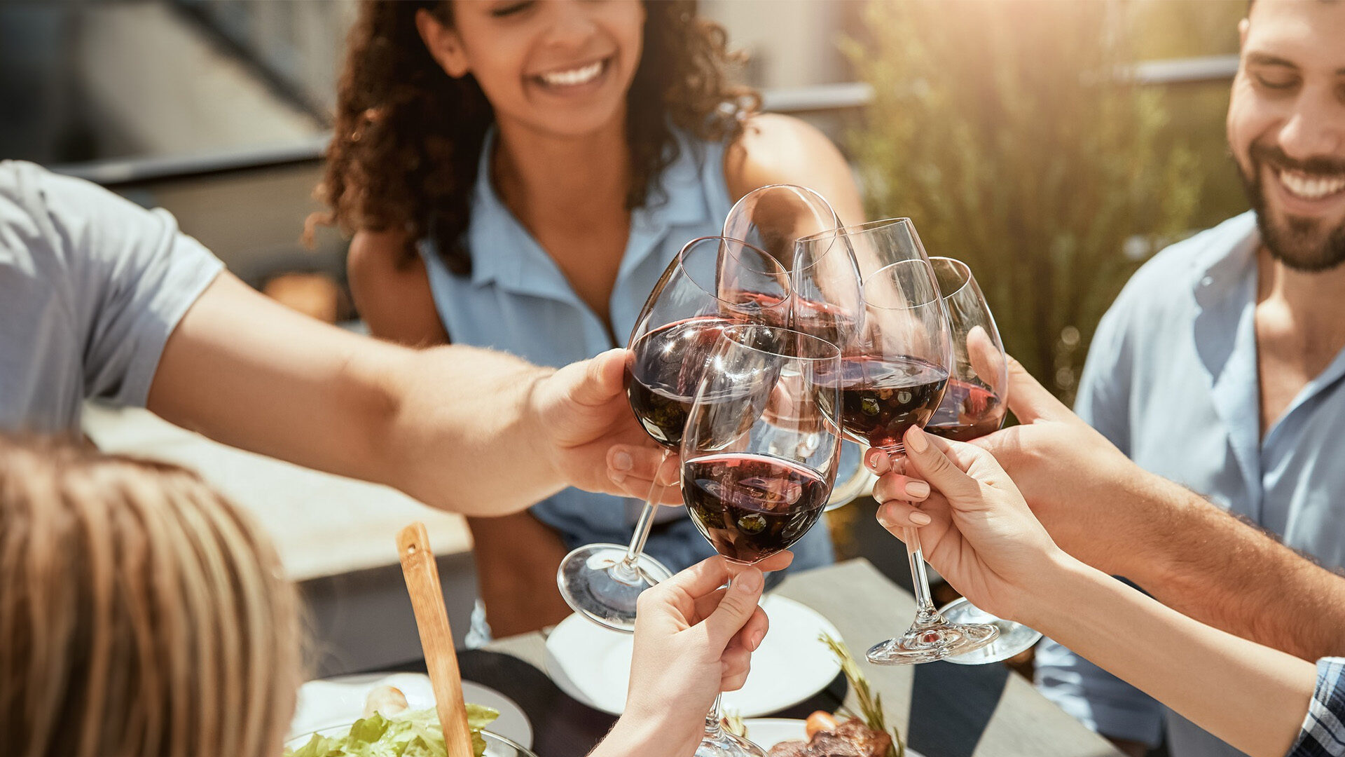 Personas brindando con copas de vino durante una degustación guiada.